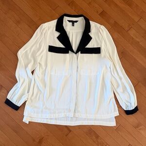 White House Black Market White Blouse with Black Collar & Trim